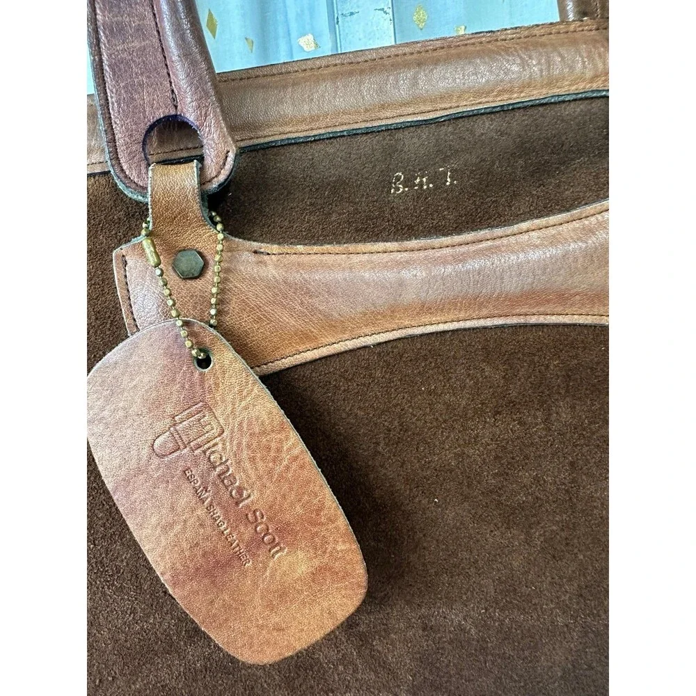Michael Scott Vintage Tutone Suede Shag Leather Briefcase Portfolio Bag